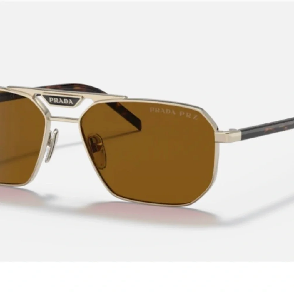 Prada Gold Metal Sunglasses with Brown Lenses